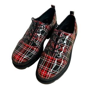 Jessica Simpson Womens Sayze Lace Up Oxfords Patent Red Plaid Size 8